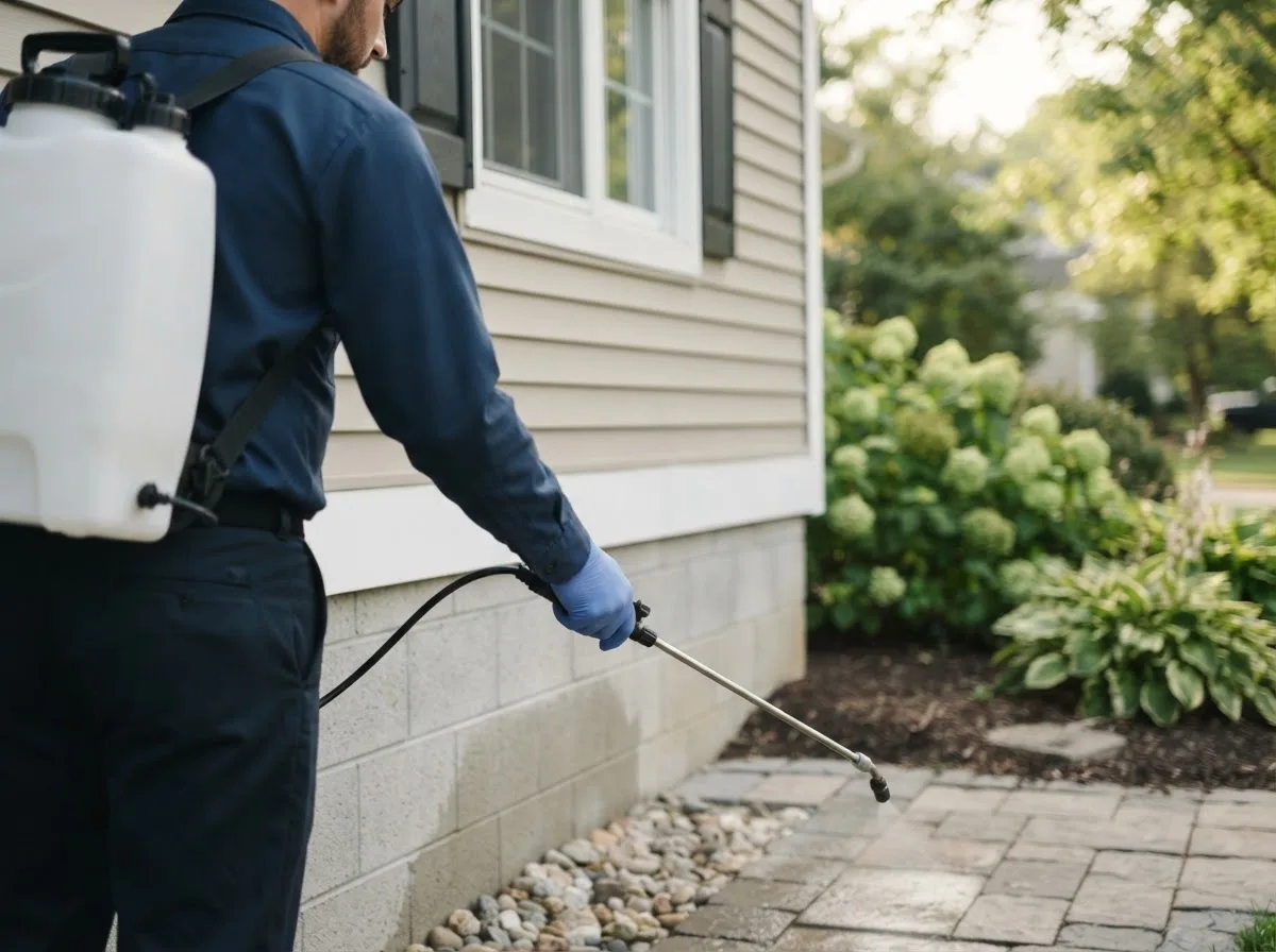 Pest control technician inspecting a home in Garden City, MO